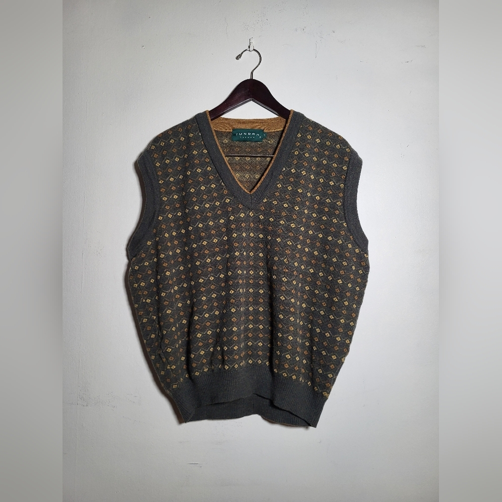 Tundra Gray & Mustard Patterned V-Neck Sweater Vest